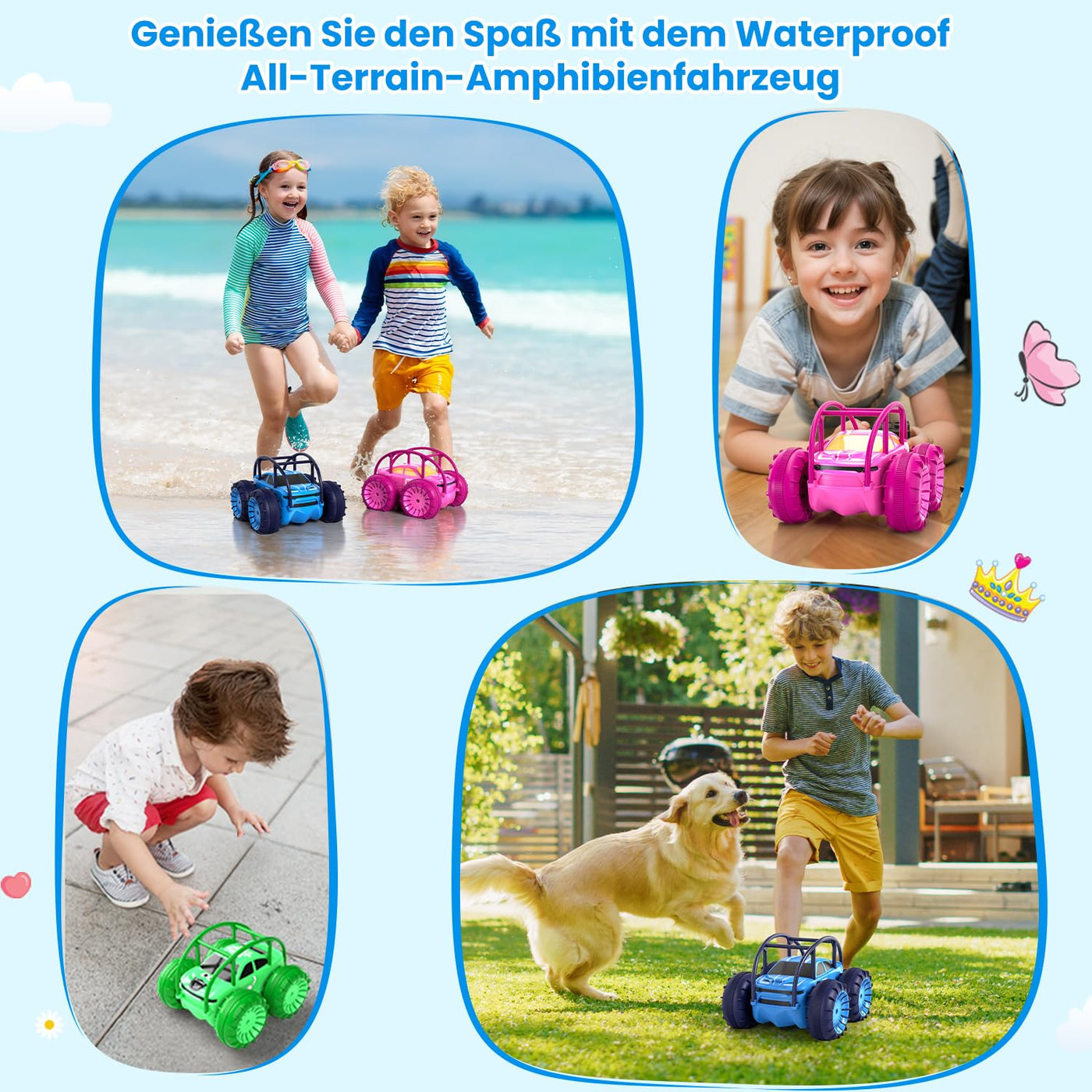 MaxTronic Amphibien Ferngesteuertes Auto, Wiederaufladbares Direktladen 360° Salto wasserdichtes RC Stunt Auto 2.4G 15KM/H 4WD Allrad Geländewagen Spielzeug für Jungen 3-12 Jahre