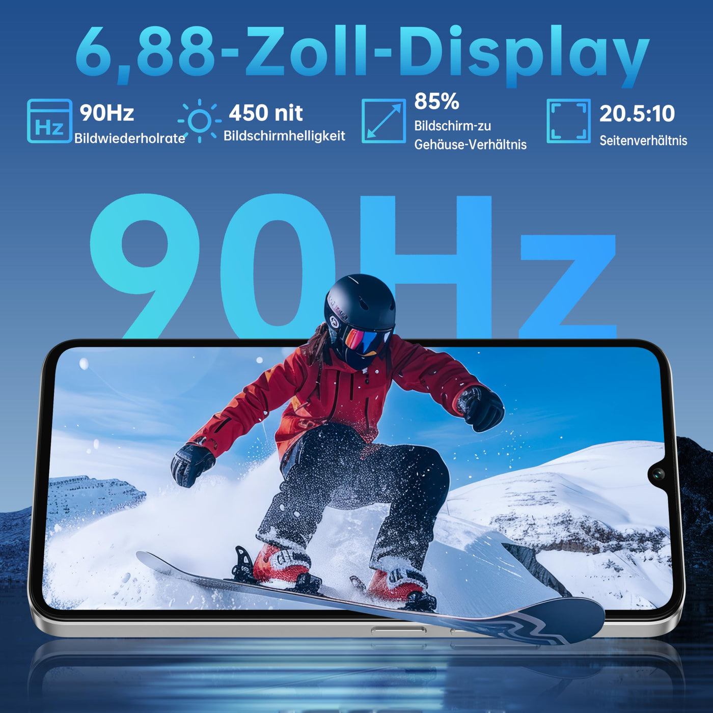 OUKITEL C60 Handy Ohne Vertrag Android 15-16GB+128GB 10000mAh Smartphone Ohne Vertrag 6.88 Zoll 90Hz 13MP+5MP Kamera 120LM Taschenlampe,Lautsprecher,GPS, Dual SIM 4G Simlockfreie Handys,Blau