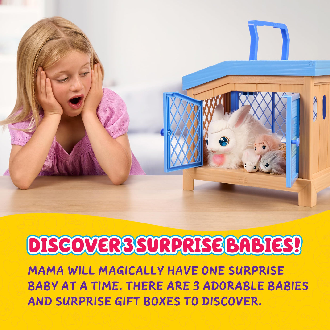 Little Live Pets Mama Surprise Häschen, Mama Häschen zum Füttern & Pflegen – bekommt 3 Babys, Interaktives Spielset mit Mama Häschen & Stall, 20+ Geräusche & Reaktionen, Accessoires zum Stylen