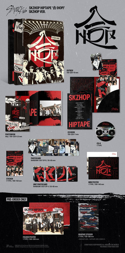 [Preorder Benefits] STRAYKIDS - SKZHOP Hiptape Hop Album [SKZHOP Version] : CD+Photocard+Unit Photocard+Photobook+Sticker+Mini Poster+Folded Poster+Graphic Sticker+(Extra 5 Photocards+Mirror)
