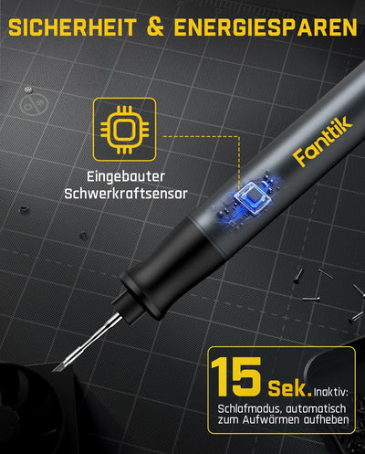 Fanttik T1 Max Präzisions Lötkolben Set, kabelloser Lötkolben, 7 Sek. schnelles Aufheizen，6 Temperatur Einstellbar 200~450 ℃, 4 Lötspitzen (C210), 360° drehbarer Ständer, Lötkolben für Reparaturen