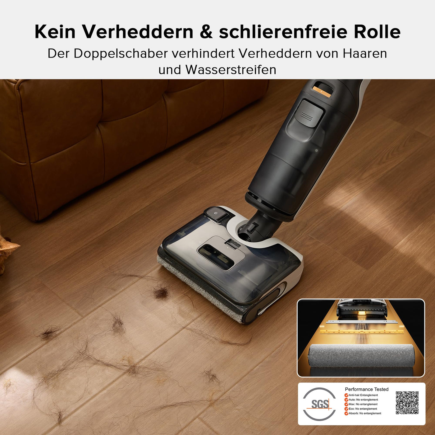 Roborock F25 Nass-Trocken-Staubsauger, kabelloser Staubsauger und Mopp in einem mit 20.000 Pa, 90°C Heißluft-Schnelltrocknen & Heißwasser-Selbstreinigung, kein Verheddern, 180° flach absenkbar