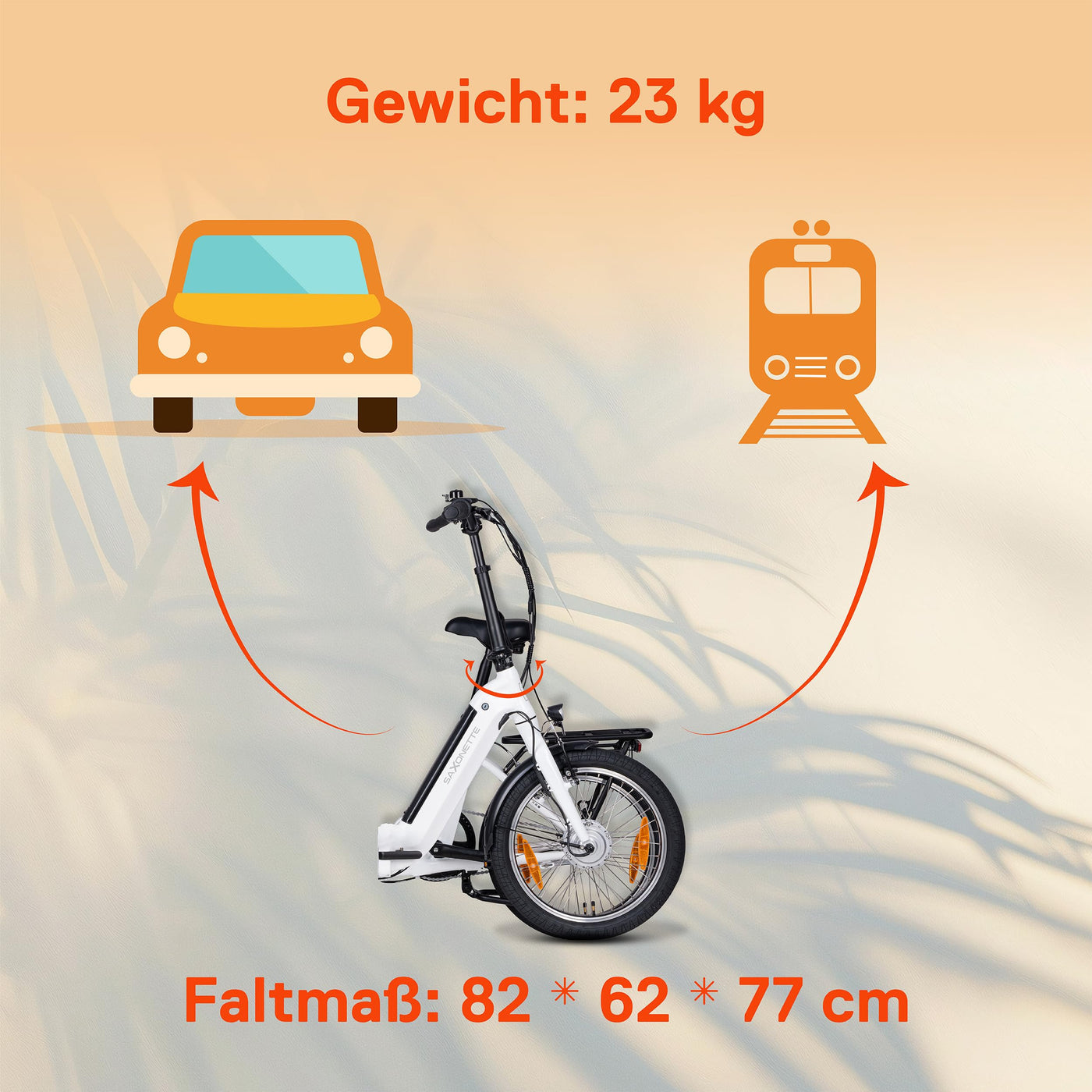 SAXONETTE E Bike Klapprad 20 Zoll mit Rücktrittbremse und nabenschaltung, E Fahrrad Herren mit 36V 11.4Ah 410Wh Akku, 80KM Lange Range, Elektrofahrrad Pedelec 25 km/h für Herren Damen