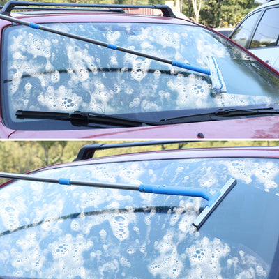 Mitclear Fensterreiniger mit Teleskopstiel (146cm), Professioneller Fensterwischer mit Silikonabzieher & Mikrofaserschrubber, Fensterreinigungsset für Bad, Dusche, Glas, Spiegel, Auto