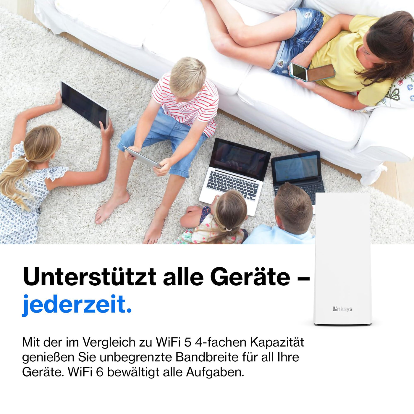 Linksys Velop MX4200 Tri-Band Mesh-WiFi 6-System (AX4200) WLAN-Router mit bis zu 260 m² Funkabdeckung, 3,5-mal schneller, für mehr als 40 Geräte – 1er-Pack, Weiß
