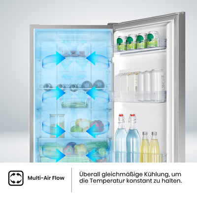 Hisense RB327N4AD2 Kühl-Gefrierkombination/ NoFrostPlus/ Multiflow 360°/ HolidayMode/ FreshZone/ 182,4 cm/ Kühlteil 171 l/ Gefrierteil 85 l/ 41 dB/ 287 kWh/ Jahr/ Edelstahl-Look