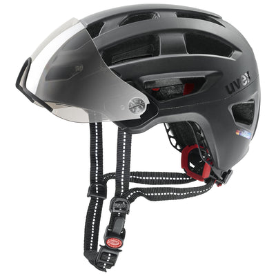 uvex finale visor - sicherer City-Helm für Damen und Herren - mit Visier - inkl. LED-Licht - black matt - 56-61 cm