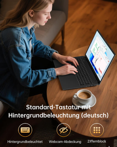 jumper 2025 Laptop 17,6 Zoll IPS 1920X1200, N95 CPU, 16GB RAM 1TB SSD + 128GB eMMC, Beleuchtetes QWERTZ-Tastatur, Leichte Notebook Computer für Unternehmen und Studenten, USB/HDMI/Type-C/WiFi6