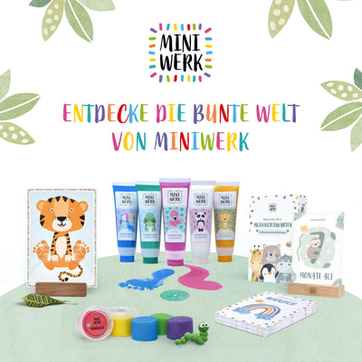 Miniwerk Bio Malfarbe Schwarz mit Schwammaufsatz aus natürlichen Rohstoffen, schadstofffrei wie Fingerfarbe - Fußabdruck Baby - Erinnerung und Dekoration für Baby- & Kleinkinderzimmer