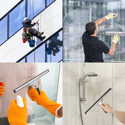 25cm Fensterabzieher Profi, Edelstahl Fensterwischer mit Gummilippe, Duschabzieher Schwarz für Dusche,Badezimmer,Spiegel,Glas-Reinigung,Fliesen, Fensterreinigung, Duschabzieher, Fensterreiniger