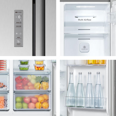 Hisense RS677N4ACC Side by Side Kühl-Gefrierkombination, 179cm, 519 Liter Gesamtkapazität, Multi Air Flow, LED Display, EEK: C, Electronic Touch Control, Inox Look