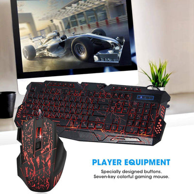 Tastatur-Maus-Set, USB Ergonomische dreifarbige Hintergrundbeleuchtung 104 Tasten Game Wired Keypad, für Computer Laptop Desktop, für Home Office