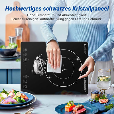 AMZCHEF Einzel Induktionskochplatte, 3500W Induktionskochfeld 1 Platte mit Doppelter Ring, 9 Leistungs- und Temperaturstufen, Sicherheitssperre, Pausenfunktion, Zeitschaltuhr, Überhitzungsschutz