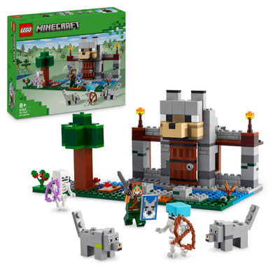 LEGO Minecraft Die Wolfsfestung - Kinder Spielzeug mit Einer Spielfigur, 2 Skelett Figuren & 2 Wölfen - Zubehör wie eine Werkbank und Schwert - Gamer Geschenk für Jungen & Mädchen ab 8 Jahren - 21261