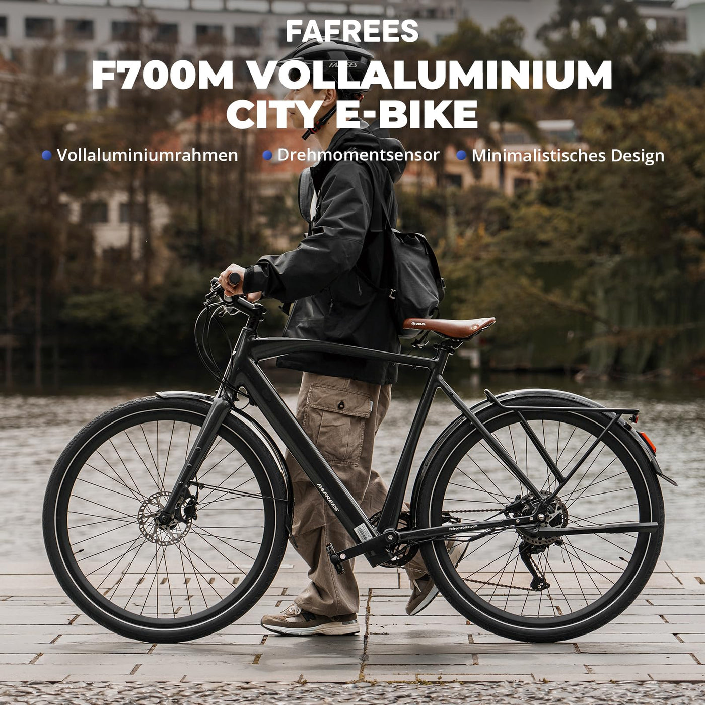 Fafrees F700 E Bike 28 Zoll, Elektrofahrrad 250W 25km/h, Ebike Herren 10Ah Akku, City E-Bike Damen Drehmomentsensoren, Pedelec Hydraulische Scheibenbremsen, Reichweite 100km (M, Schwarz)