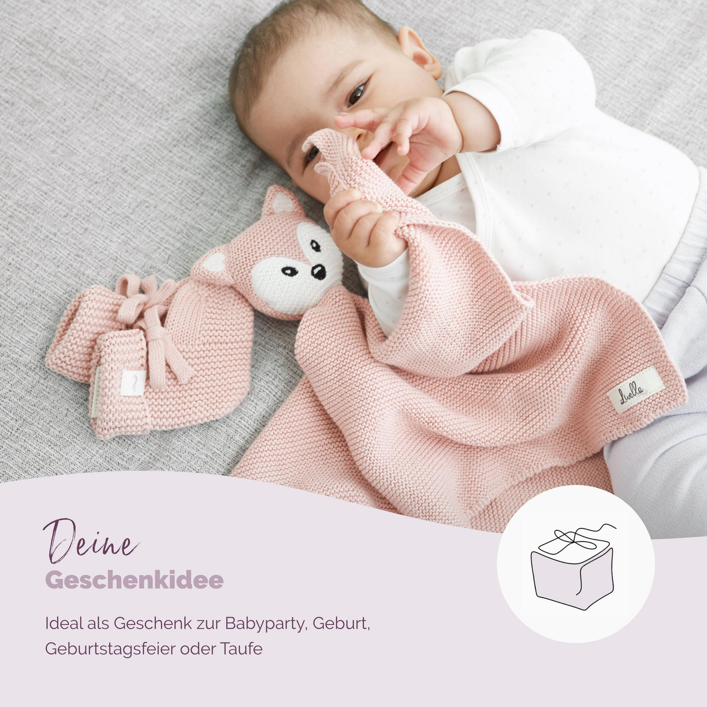 Livella Kuscheltuch „Fuchs“ mit Söckchen - Reine Bio-Baumwolle – Premium Schmusetuch, Kuscheldecke, Schmusedecke, Strickdecke - Samtweich & atmungsaktiv