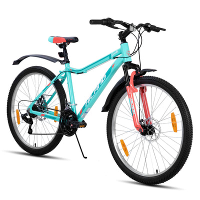 Hiland Damen Mountainbike 26 Zoll, Aluminium Rahmen 18 Gang MTB für Frauen, Damen und Mädchen Mountainbike mit Doppelscheibenbremse Federgabel, Mintgrün