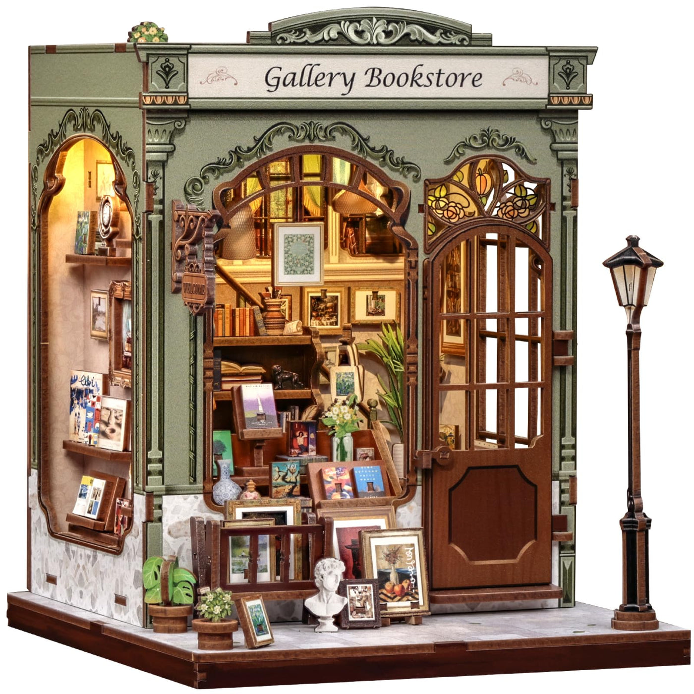 CUTEBEE Book Nook Kit - DIY Puppenhaus Bausatz zum Selberbauen, EIN Retro und künstlerisches Miniaturhaus, 3D Holzpuzzle Buchstütze, Kreative Bücherregal Dekoration, Geschenke（Gellery Bookstore）