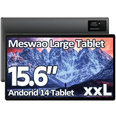 MESWAO 15,6 Zoll Tablet, MES-B3 Android 14 Großes Tablets mit IPS-Display, Helio G99 Octa-Core, 6GB RAM+128GB ROM(1TB TF) Tablett, 12000mah, BT5.0, 2.4G/5G WiFi, 32MP Kamera