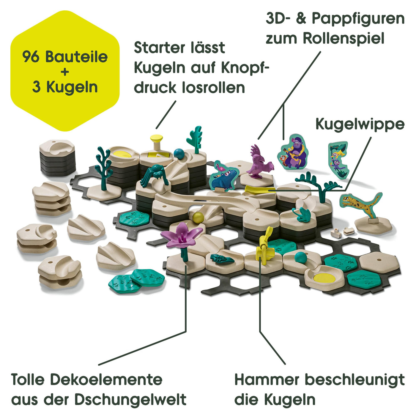 Ravensburger GraviTrax Junior Starter-Set L Jungle 27499 -Murmelbahn überwiegend aus nachwachsenden Rohstoffen mit Themenwelten, Lern- und Konstruktionsspielzeug für Jungs und Mädchen ab 3 Jahren