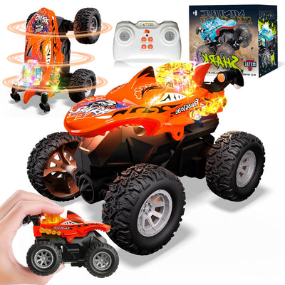 Mini Monstertruck Ferngesteuert, Hai Monster Truck mit Metallgehäuse & Licht, 2.4GHZ Ferngesteuerter Monstertruck mit 360°Drehung, USB-Type-C-Aufladung, 1/64 Ferngesteuertes Auto ab 3 4 5 6 7 8 Jahre