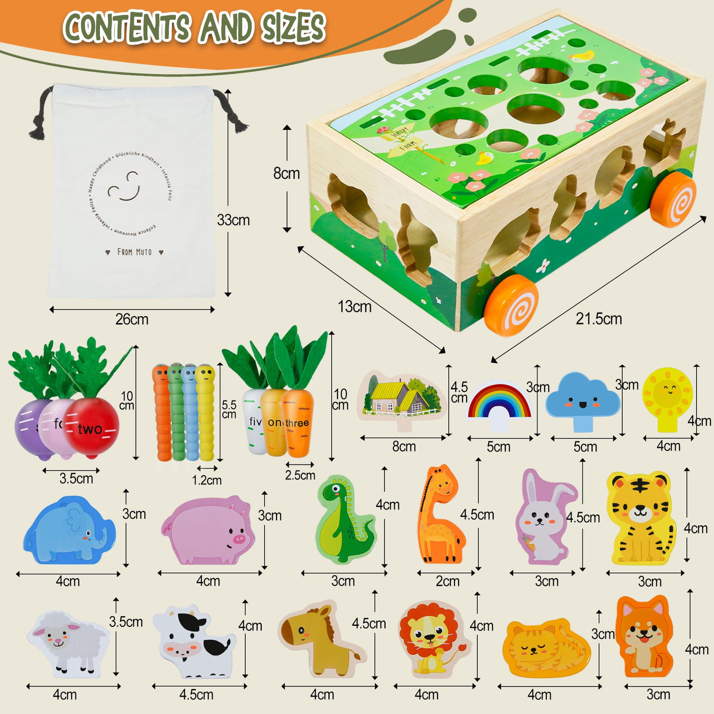 MutoToy® Montessori Spielzeug ab 1 Jahr, 6 in 1 Multifunktionale Holzspielzeug ab 1 2 3 Jahr Kinder, Farmspiel Motorikspielzeug aus Holz, Tier Sortier Stapel Lernspielzeug Geschenk für Mädchen Jungen