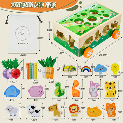 MutoToy® Montessori Spielzeug ab 1 Jahr, 6 in 1 Multifunktionale Holzspielzeug ab 1 2 3 Jahr Kinder, Farmspiel Motorikspielzeug aus Holz, Tier Sortier Stapel Lernspielzeug Geschenk für Mädchen Jungen