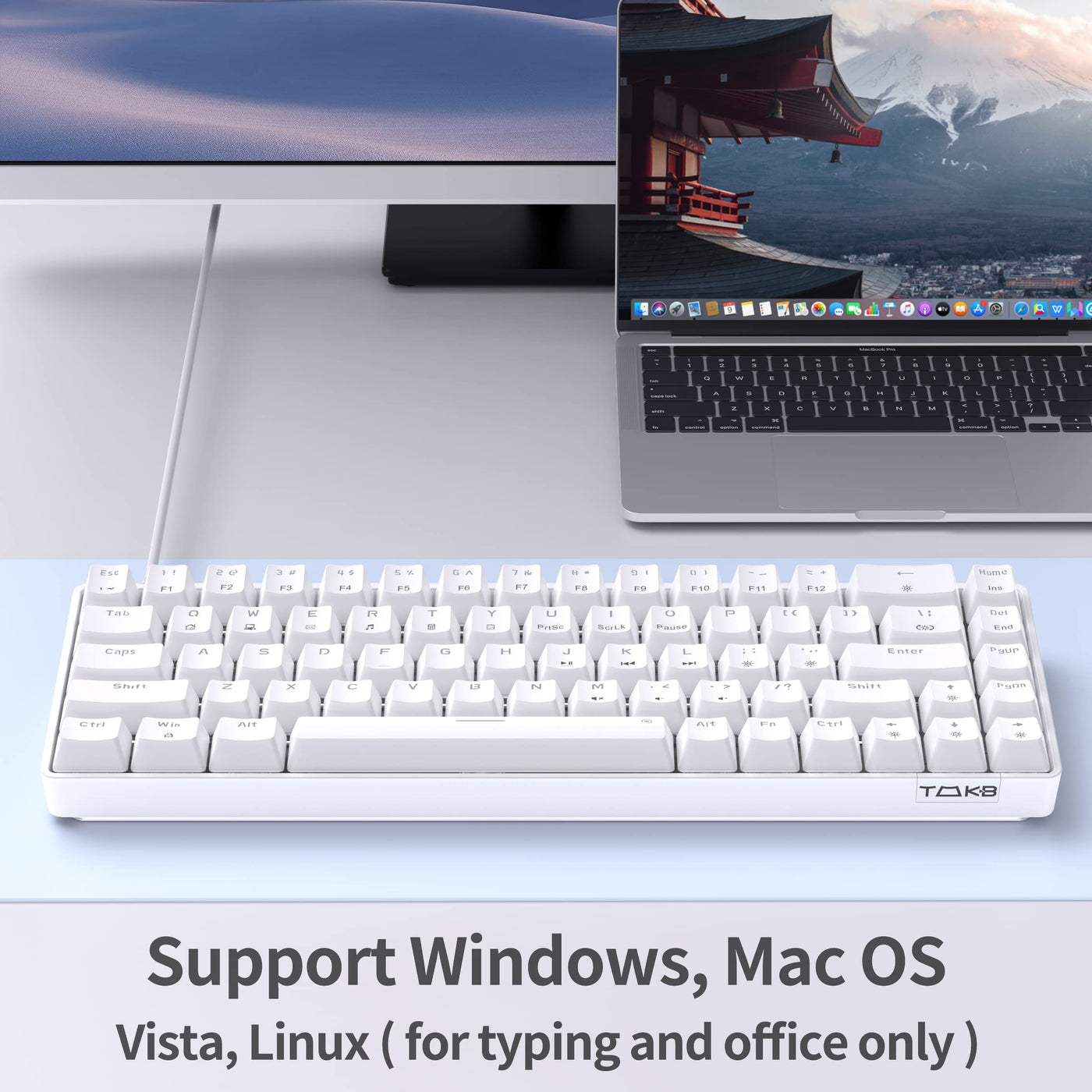 TMKB Mechanische Gaming Tastatur, T68se 60% Prozent Tastatur mit USB Kabel, Anti Ghosting QWERTY Layout Mini Brown Switches Keyboard für PC Windows/Mac OS, Weiß