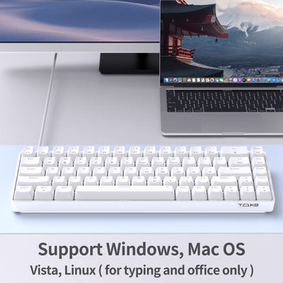 TMKB Mechanische Gaming Tastatur, T68se 60% Prozent Tastatur mit USB Kabel, Anti Ghosting QWERTY Layout Mini Brown Switches Keyboard für PC Windows/Mac OS, Weiß