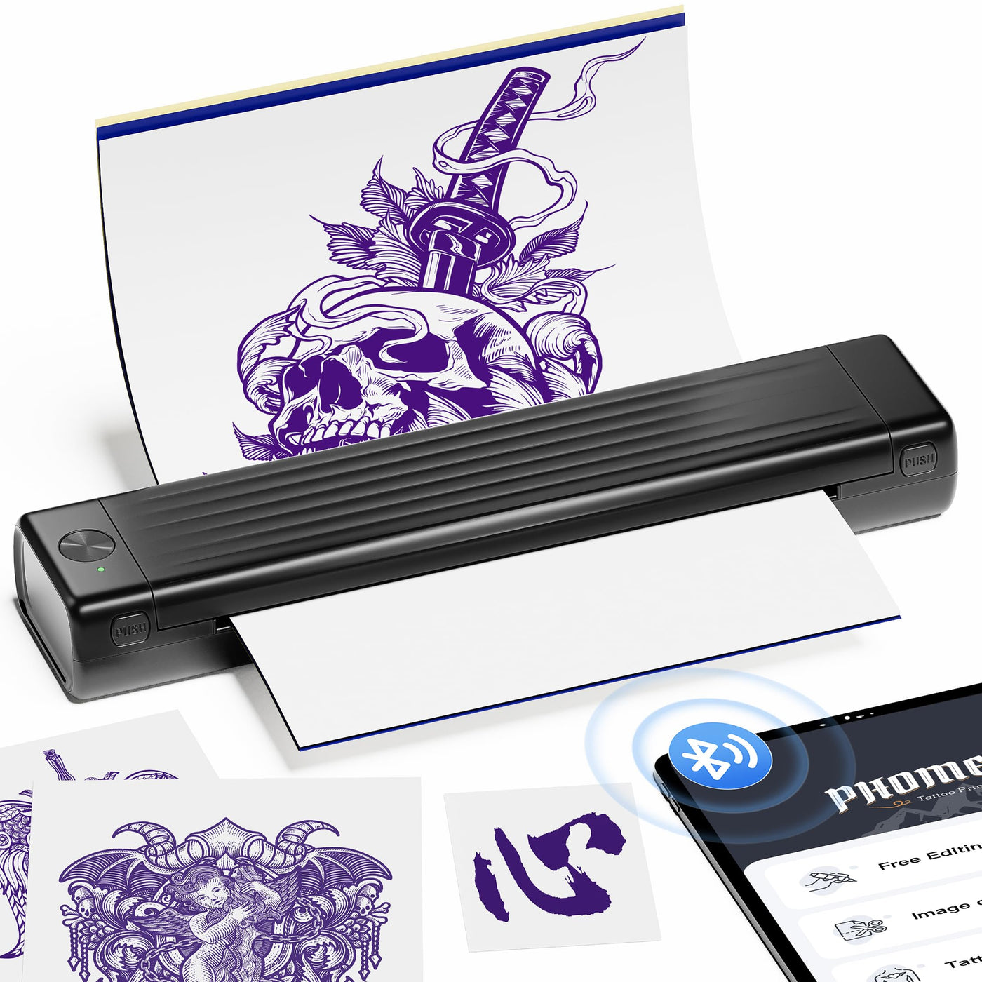 Itari A886 Tattoo Stencil Drucker Bluetooth, Schablone Drucker Kompatibel mit Smartphone & PC, Thermodrucker Tattoo Maschine Nadeldrucker mit 10 Blätter Papier für Anfänger und Künstler, Schwarz