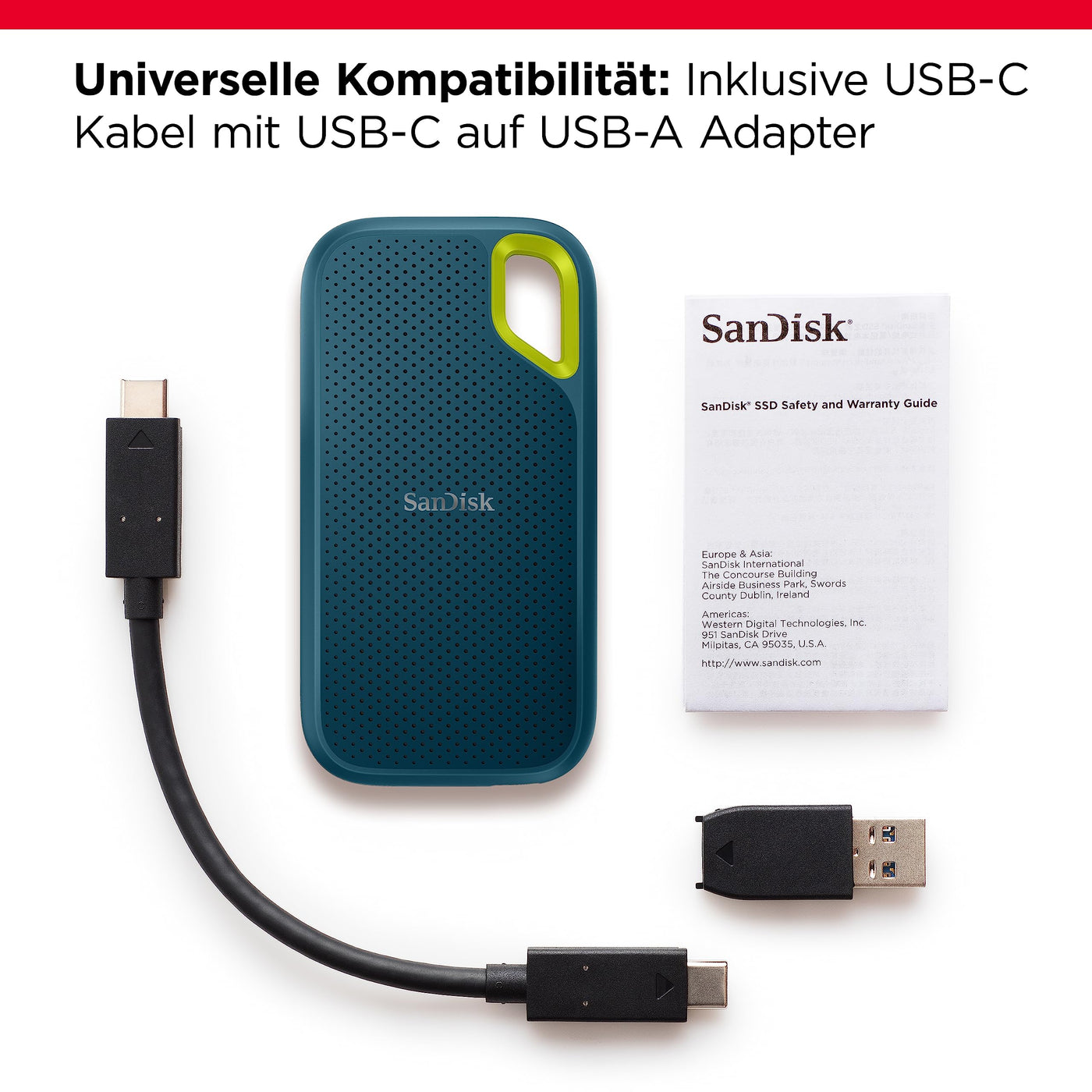 SanDisk Extreme Portable SSD 4 TB (tragbare NVMe SSD, USB-C, bis zu 1.050 MB/s Lesegeschwindigkeit und 1.000 MB/s Schreibgeschwindigkeit, wasser- und staubbeständig) Monterey
