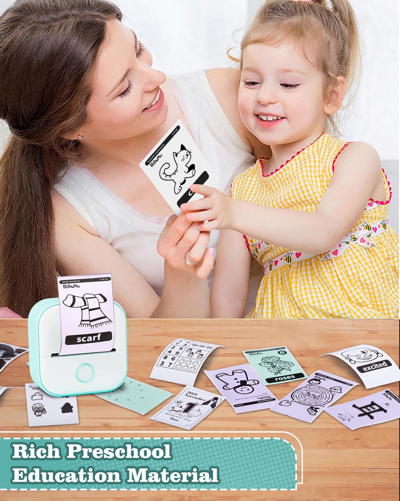 Memoking Mini-Drucker – T02 Mini-Thermodrucker, tragbarer Mini-Etikettendrucker ohne Tinte, Bluetooth, Drucker für Lernnotizen, anatomische Diagramme, Fotos