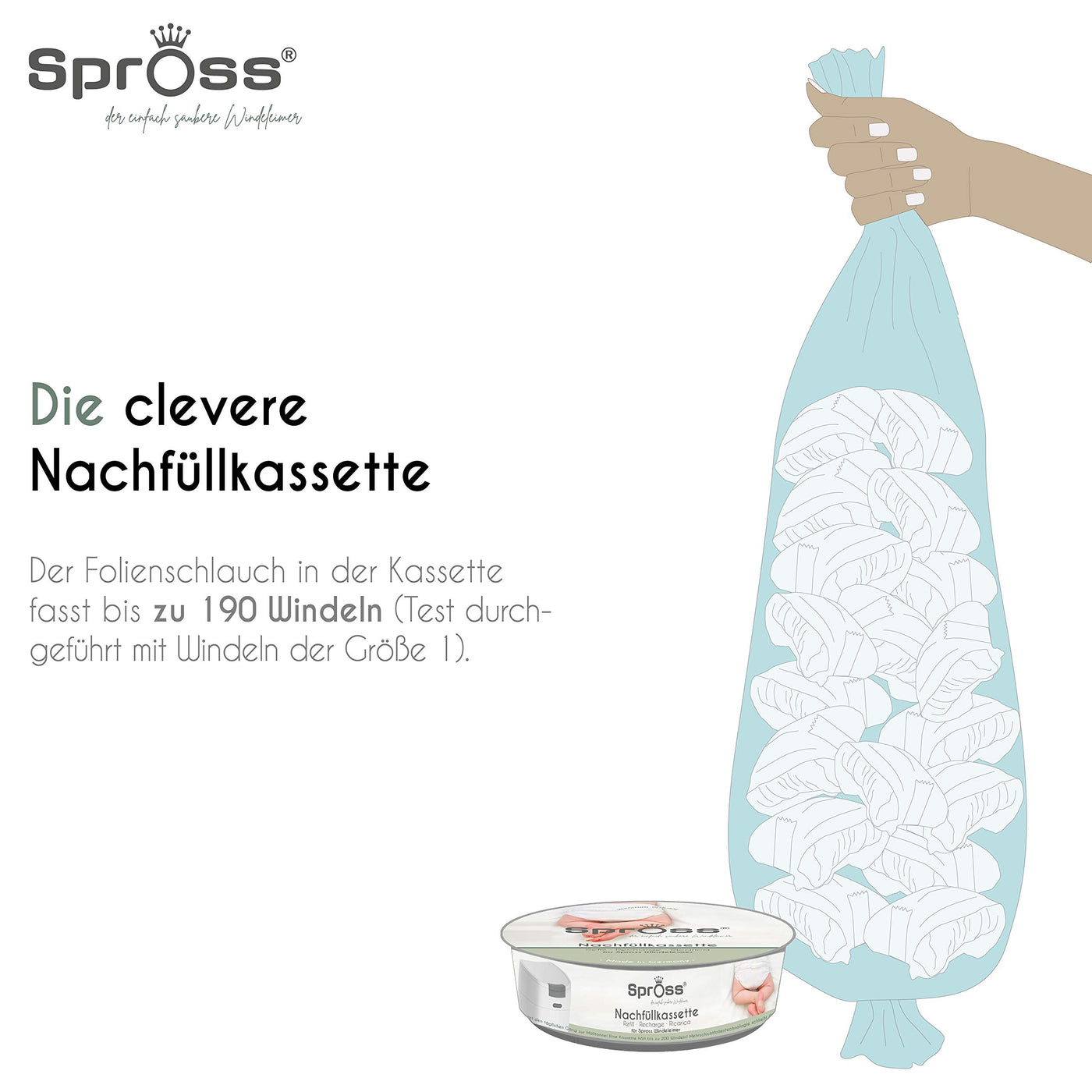 Spross Nachfüllkassetten für Spross Windeleimer - 6 Stück - Schützt vor unangenehmen Geruch