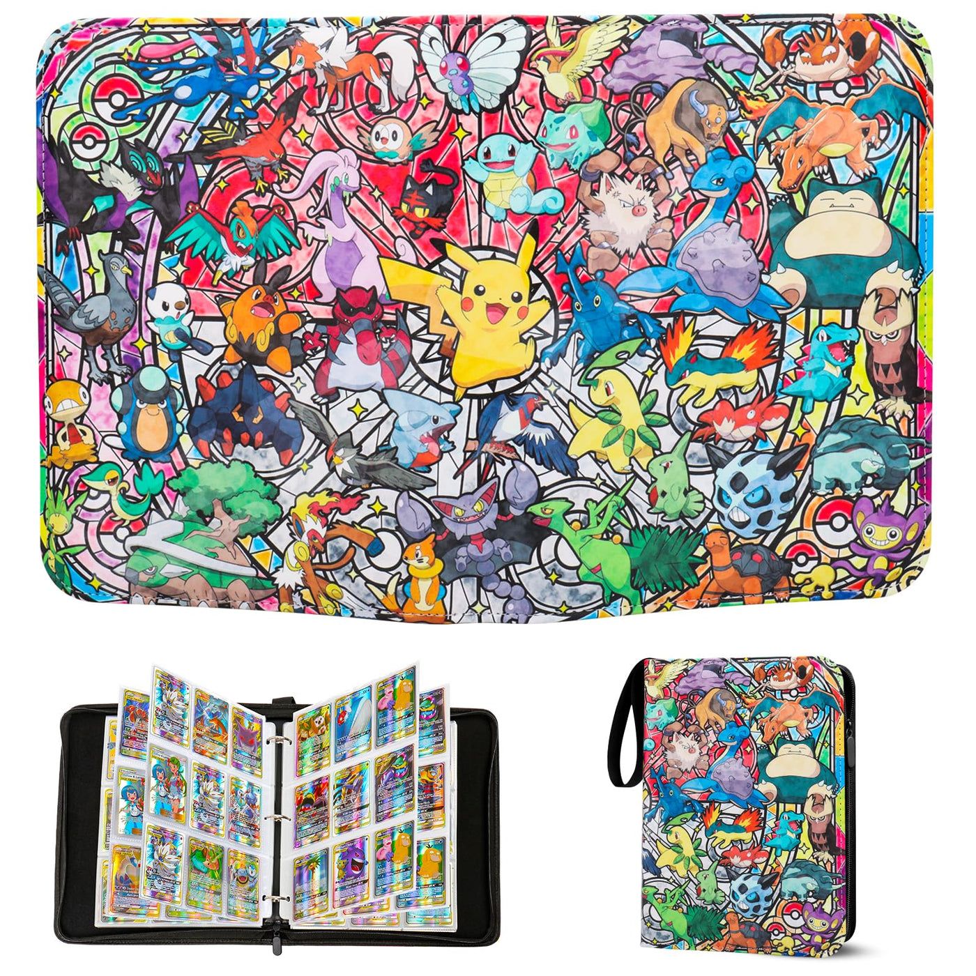 Sammelalbum für Pokemon Karten,900 Taschen Sammelkarten Album 50 Seiten Sammelmappe Karten Heft, Hochwertiges Tragbar Wasserdicht PU Sammelkartenalben Es ist das Geschenk für Kinder,50 Pcs Seite