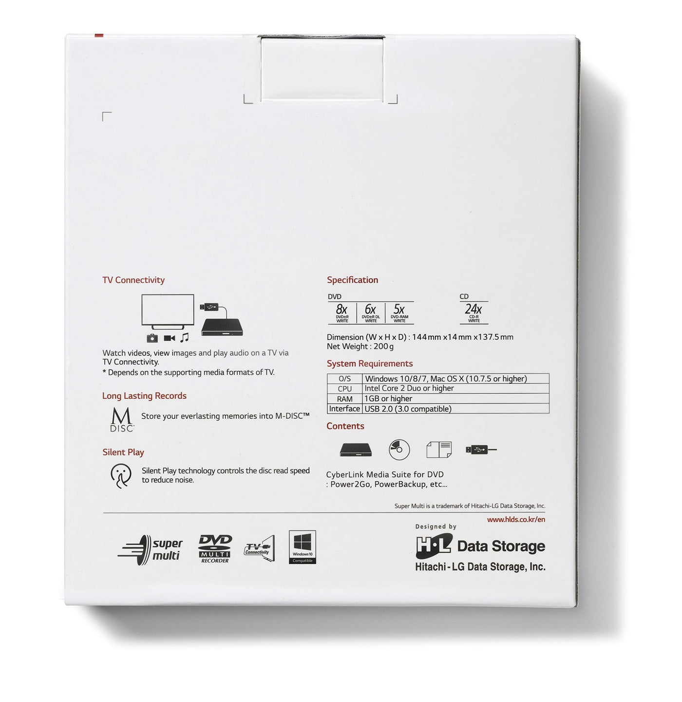 Hitachi-LG GP60 External DVD Drive, Slim Portable DVD Burner/Writer/Player for Laptop, Windows and Mac OS Compatible, USB 2.0, 8x Read/Write Speed - Black