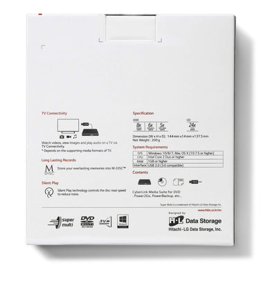 Hitachi-LG GP60 External DVD Drive, Slim Portable DVD Burner/Writer/Player for Laptop, Windows and Mac OS Compatible, USB 2.0, 8x Read/Write Speed - Black