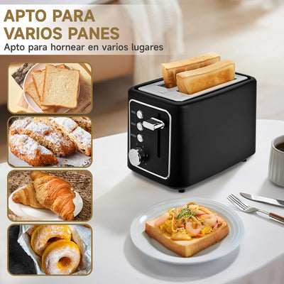 Pukomc toaster,2 scheiben Retro extra breite Toastschlitze 3,3 cm Schlitzen Extra Wide Slot Toaster mit herausnehmbarer Krümelschale,6 Bräunungsstufen,3 Hauptfunktionen, schwar