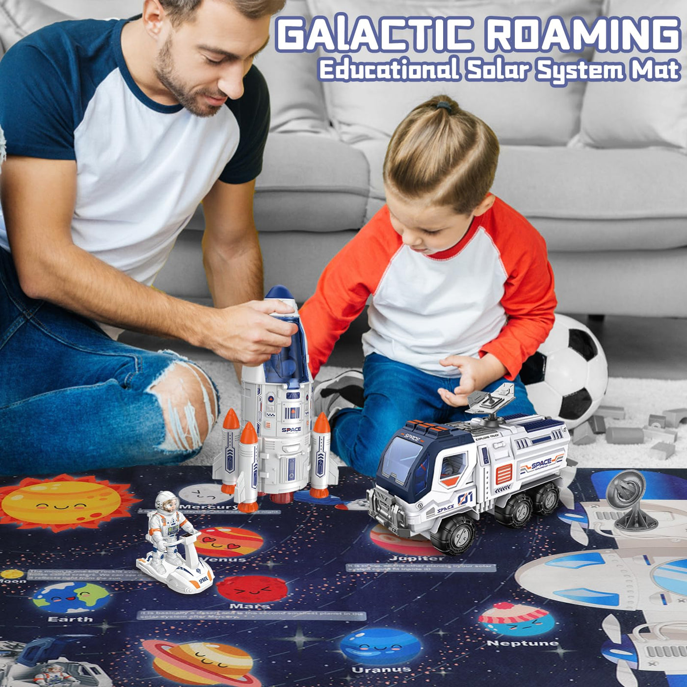 deAO Space Shuttle Rakete Spielzeug mit Licht & Sound, Rauchfunktionen, 5 In1 STEM Wissenschaft Lernspielzeug Projektionslampe Weltraumspielzeug, mit 4 Astronauten, Geschenk für 4 - 9 Junge Mädchen