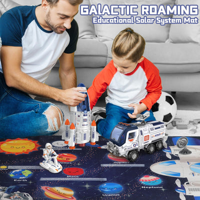 deAO Space Shuttle Rakete Spielzeug mit Licht & Sound, Rauchfunktionen, 5 In1 STEM Wissenschaft Lernspielzeug Projektionslampe Weltraumspielzeug, mit 4 Astronauten, Geschenk für 4 - 9 Junge Mädchen