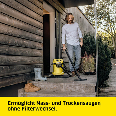 Kärcher Nass-/Trockensauger WD 3 P V-19/4/20, inkl. Patronenfilter, Vliesfilterbeutel, 1.000 W, Kunststoffbehälter: 19 l, Saugschlauch: 2 m, integrierte Steckdose für Elektrowerkzeuge