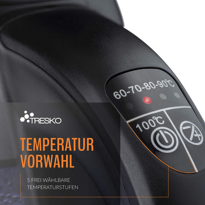 TRESKO Glas Wasserkocher 1,8L Edelstahl 2200W | Teekocher mit Teesieb und Kalkfilter | 100% BPA FREI | LED Innenbeleuchtung und Temperatureinstellung | Warmhaltefunktion