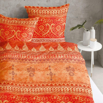 Traumschlaf Reine Baumwolle, Satin - Bordürendruck absolut hip modernes Landhaus orientalischer Flair Ornamente Terra orange 135x200 cm + 80x80 cm