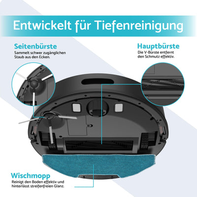 aeco VacuBot X5 PLUS Saug/Wischroboter & Absaugstation 5000Pa Saugkraft/LDS Navigation/120m²Saug- & 100m²Wischbereich/160min Akkulaufzeit/18mm Hindernisüberwindung/Infrarot Fernbedienung/App-Steuerung