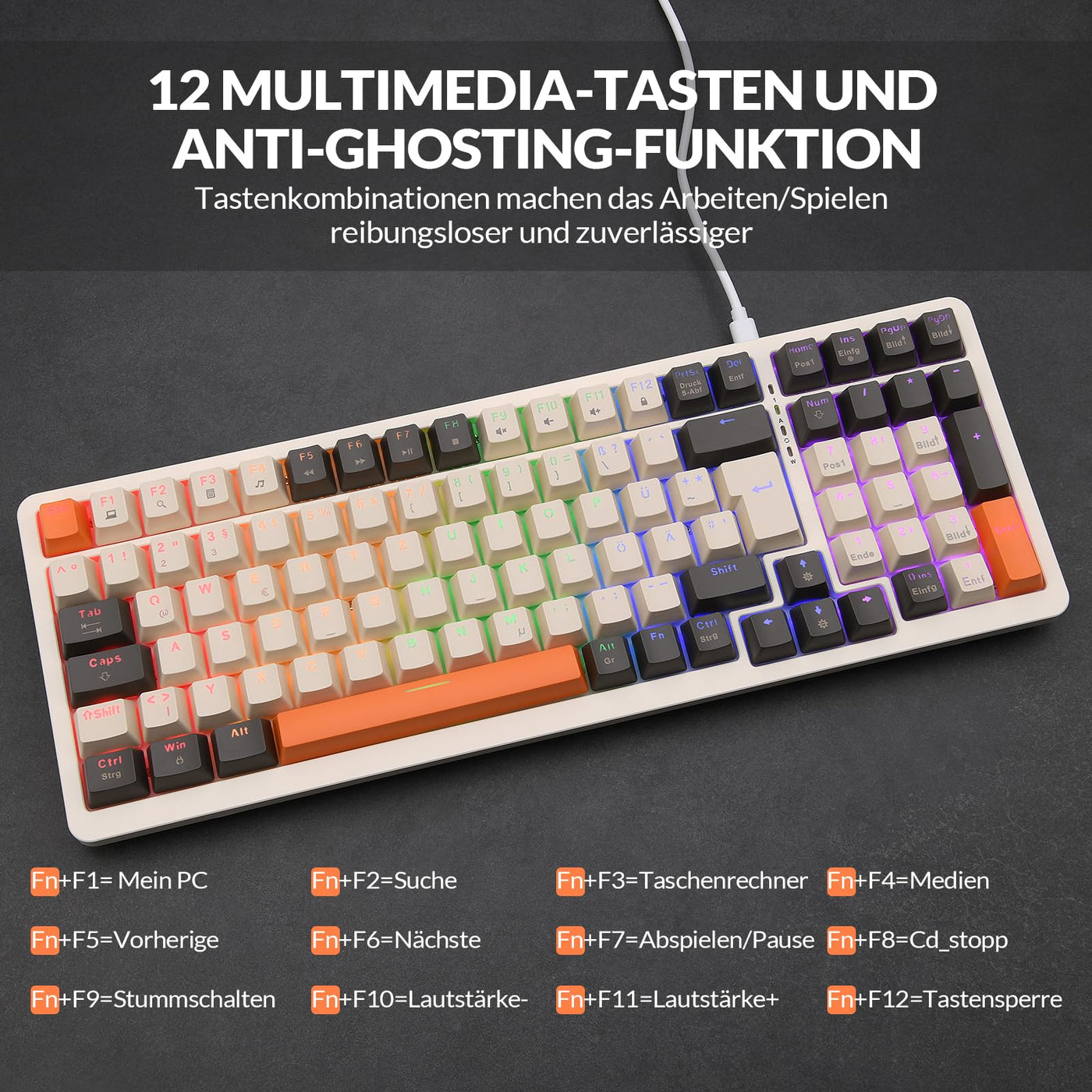 Rii Mechanische Tastatur Gaming Keyboard, Gaming Tastatur Kabel mit QWERTZ, Tastatur Mechanisch mit Blaue Schalter (Laut), Keyboard Gaming Tastatur 75 Prozent (Kabel Verbindung)