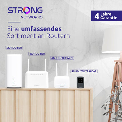 STRONG - 4G LTE Router 300 - Mobiler Hotspot - Bis zu 150 Mbps 4G/300 Mbps WLAN - 4 LAN-Anschlüsse - Für alle SIM-Karten geeignet - Abnehmbare Antennen - Einfache Installation - weiß