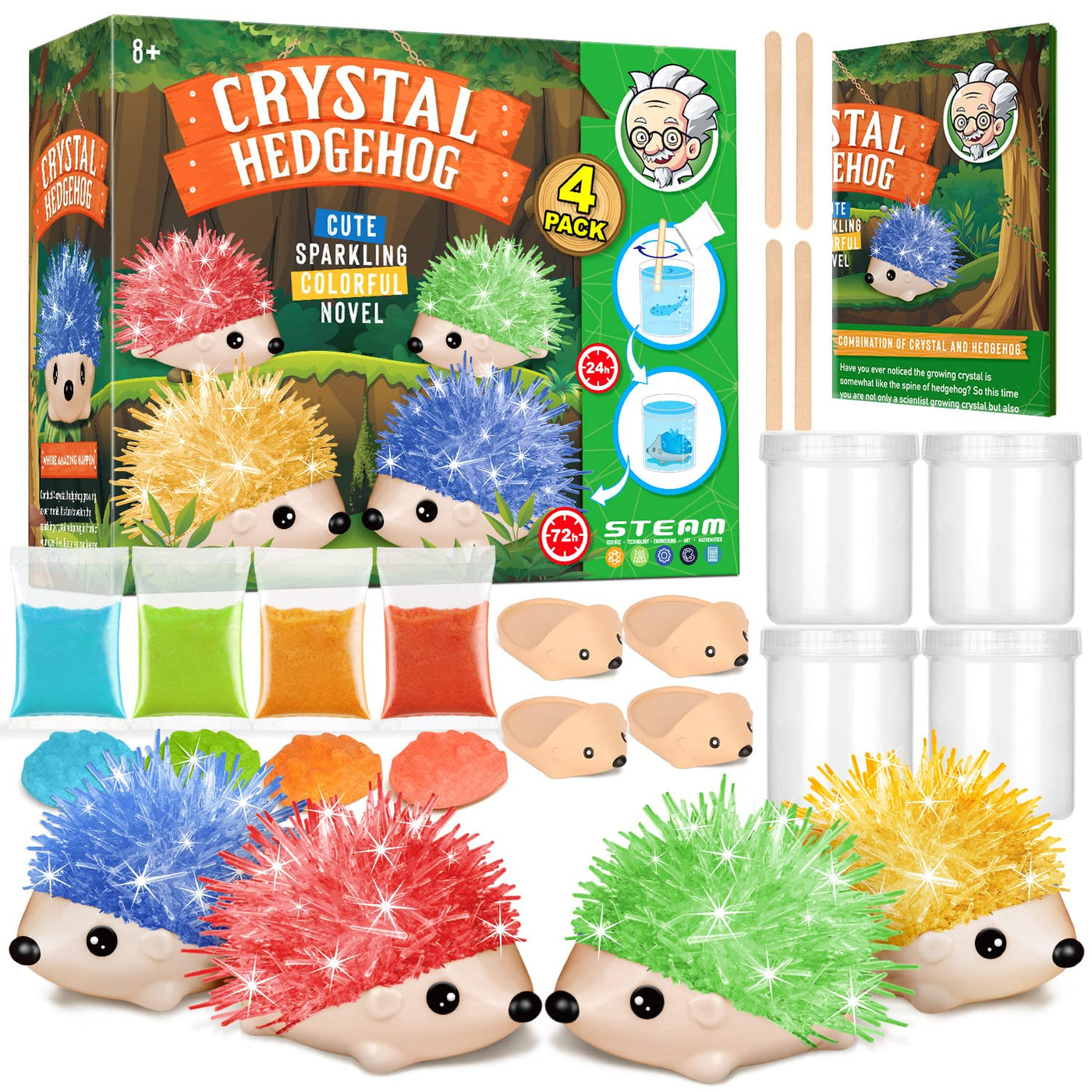Dr. Daz Igel Kristalle Züchten - Kristall Zucht Hedgehog, 4 Stück - Experimente für Kinder ab 6 7 8 9 10 Jahre - Crystal Growing Spielzeug Geschenk Junge