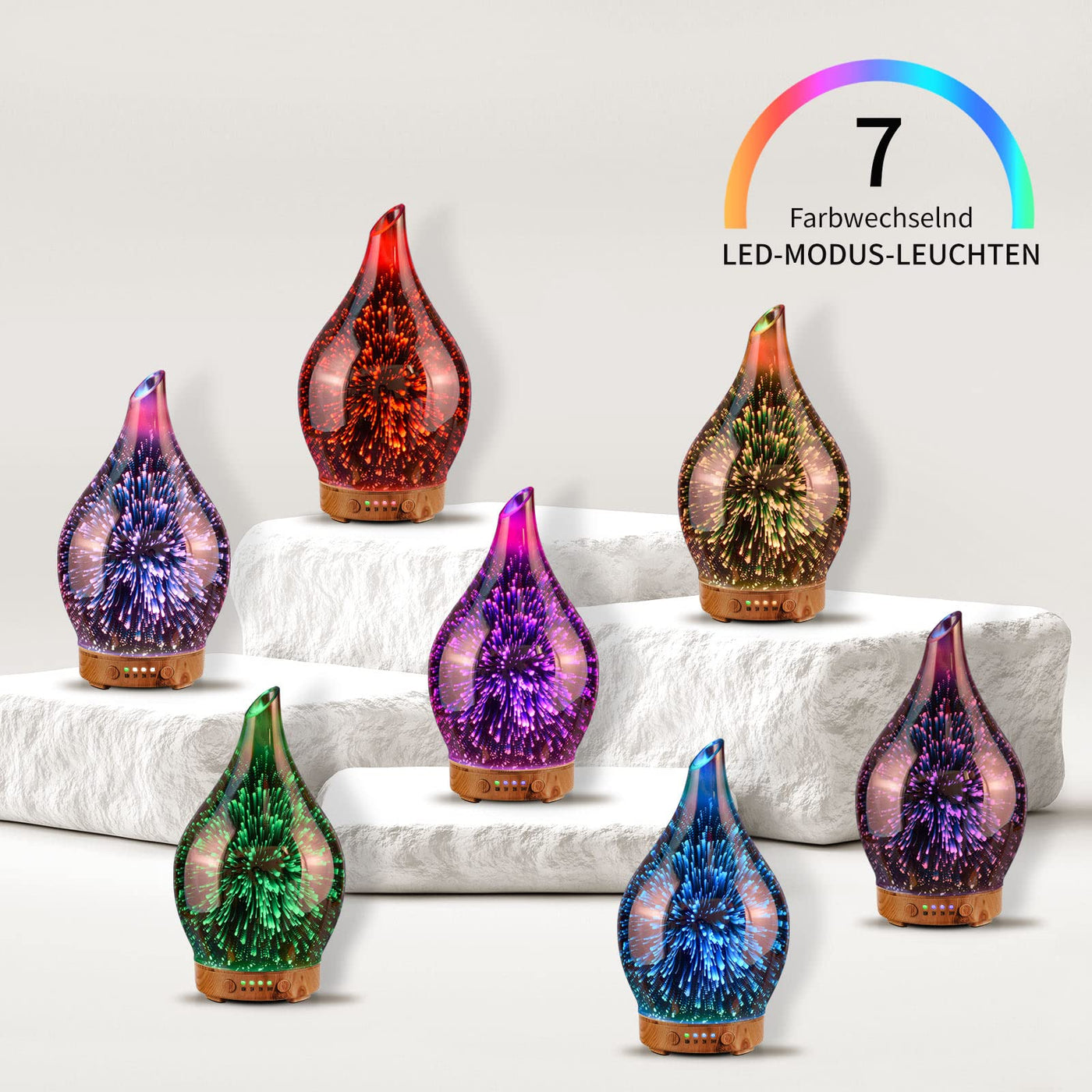 Porseme Aroma Diffuser Luftbefeuchter 100ml,Handgeblasen 3D Luftbefeuchter Ultraschall Leise 7 farbwechselnde LEDs Raumbefeuchter BPA Frei für Wohnung Yoga SPA mit Timer (Rose Gold)
