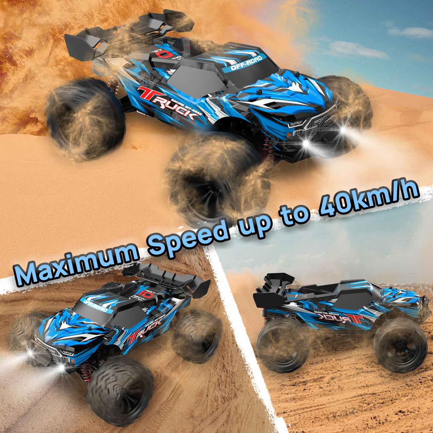 BORSTOYPRO 1:16 Ferngesteuertes Auto, 40 KM/H Schnell Ferngesteuerter Monster Truck für Erwachsene, 4WD Ferngesteuerte Monstertruck RC Cars Auto für Jungen ab 8+ 10 Jahre