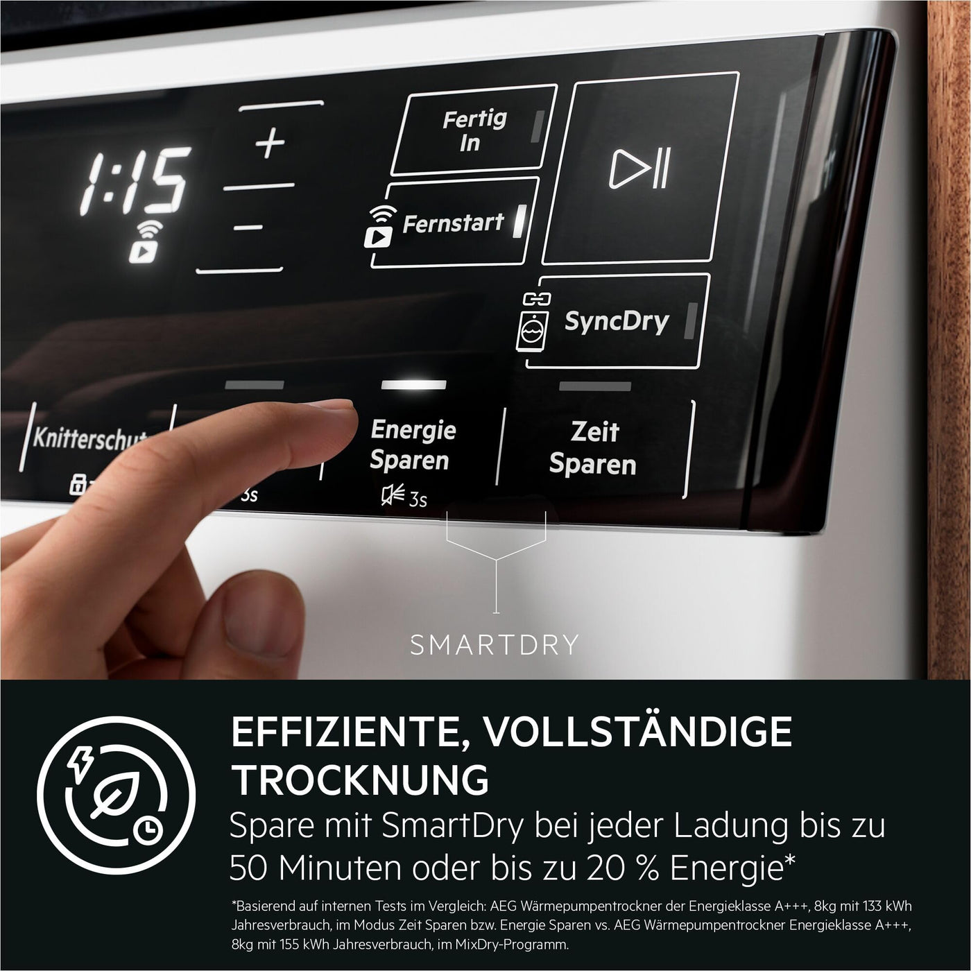 AEG WiFi Wärmepumpentrockner / 3D Scan - Trocknet Nachhaltiger / 8,0 kg/A+++ / energiesparend/Knitterschutz/Kindersicherung/Trommelbeleuchtung / TR9XW80880