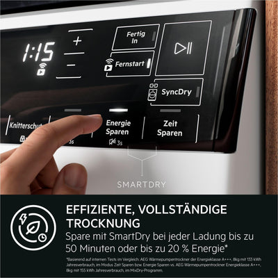 AEG WiFi Wärmepumpentrockner / 3D Scan - Trocknet Nachhaltiger / 8,0 kg/A+++ / energiesparend/Knitterschutz/Kindersicherung/Trommelbeleuchtung / TR9XW80880